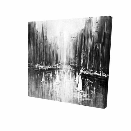 FONDO 16 x 16 in. Greyscale Boats on the Water-Print on Canvas FO2777846